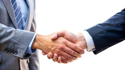 Two Businessmen Shaking Hands in Suits on cutout png isolated on a transparent background