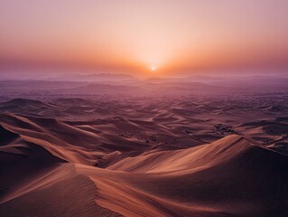 Sunrise over a vast desert landscape