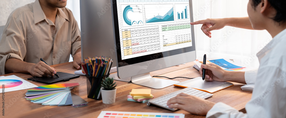 Aufkleber spreadsheet document information financial startup concept. data and graphs in spreadsheet documents