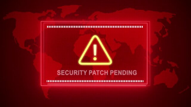Security patch pending warning. Cybersecurity defense and system protection from hackers, secure digital systems, cyberattack prevention. Digital security and risk control.