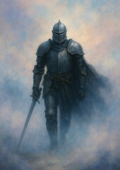 Naklejka premium Mysterious knight in mist
