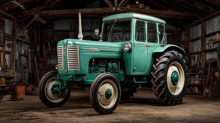 Fototapeta premium Vintage Braelly Tractor Preserved in Rustic Barn Displaying Classic Farming Icon