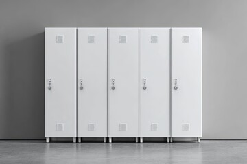 Row of white lockers against a gray wall
