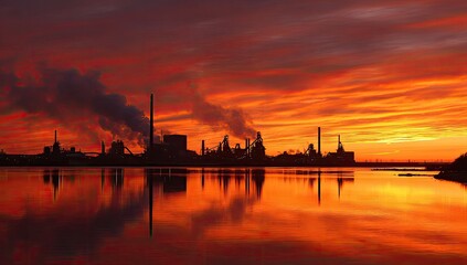 Naklejka premium Industrial Sunset over Water