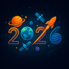 Naklejka premium Space exploration new year 2026