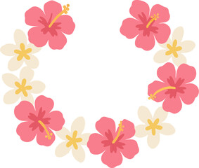Floral lei with pink hibiscus whitepink plumeria arranged in an open semicircle isolated on a white background © Avra