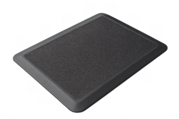 Black rectangular floor mat with rubber border