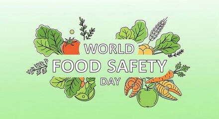 Celebrate World Food Safety Day with vibrant illustrations of fresh produce, promoting healthy eating and secure consumption habits for a global audience.