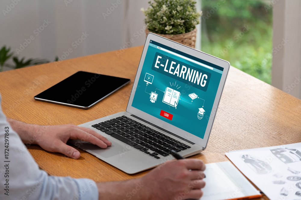 Poster e-learning website with brisk sofware for student to study online on the internet network