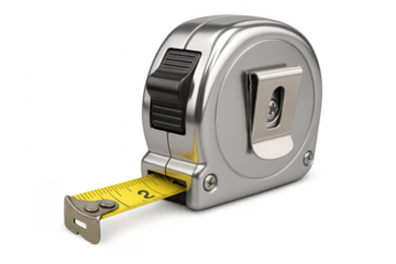 Metal tape measure with yellow ruler displaying measurement