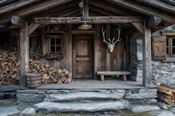 Rustic mountain chalet porch