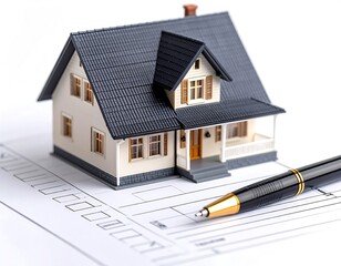 Miniature house on paperwork