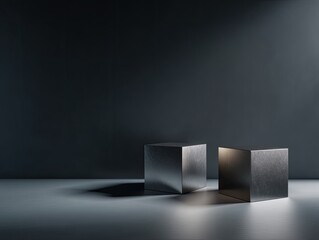 Fototapeta premium Two metallic cubes on a dark background