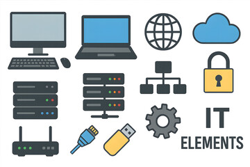 Diverse IT elements for technology concepts. 