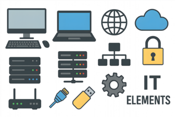 Diverse IT elements for technology concepts. 