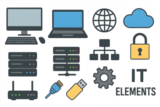 Diverse IT elements for technology concepts. 