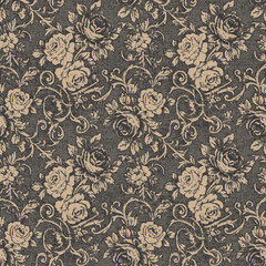 Classic Vintage Seamless Floral Pattern with Romantic Roses and Swirls.