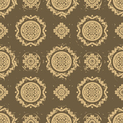 Elegant seamless pattern with ornate floral medallions in vintage style.