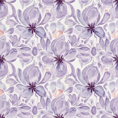 Fototapeta premium Elegant Seamless Pattern with Watercolor Purple Flowers on White Background.