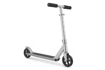 Silver kick scooter on transparent background ready for urban riding