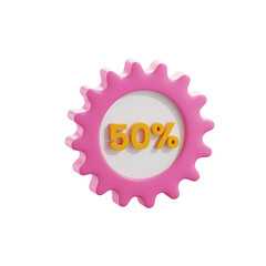 Pink And Gold 3D Gear Sale Icon 50 Percent Off