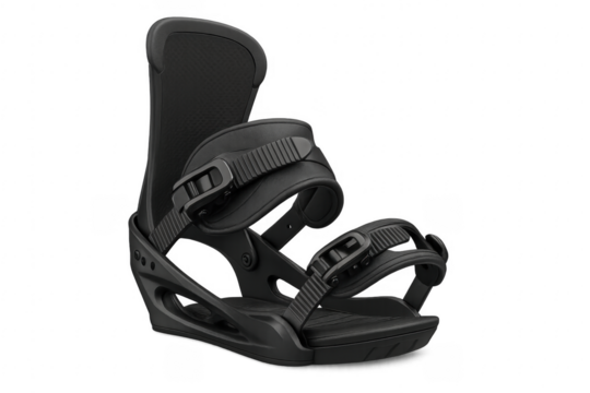 Black snowboard binding for winter sports on transparent background