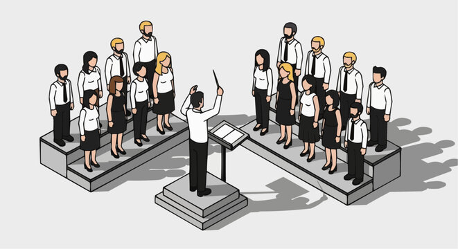 Christmas vector 2025 choir performance singing group with conductor leading musical ensemble on stage for concert or show event