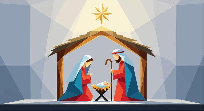 Christmas vector 2025 nativity scene illustration with mary joseph and baby jesus christmas holiday religious christianity celebration