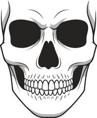 A detailed close-up illustration of a human skull rendered in a pixel art style. 