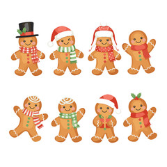 Fototapeta premium Charming Gingerbread Man Cookies Festive Christmas Characters Smiling Isolated on Transparent Background