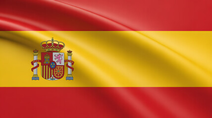 Spain's vibrant flag waving proudly with detailed coat of arms representing national identity