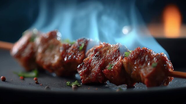 Hot and Steaming Grilled Skewers Tempting Food Enjoyment