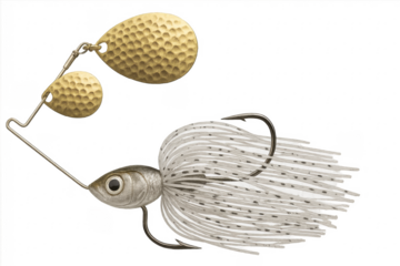 Fishing spinnerbait lure with metallic gold blades and skirt