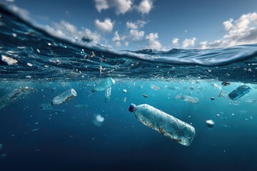 Fototapeta premium Ocean pollution with plastic waste