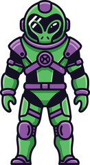 A vibrant pixel art illustration of an alien wearing a futuristic spacesuit. Perfect for gaming, sci-fi projects, or retro-themed designs. The character is detailed and expressive, offering a unique v