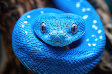 Fototapeta premium Photographic Portrait of a Blue Snake in Dramatic Lighting