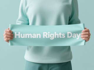 woman holding a banner Human Rights Day 