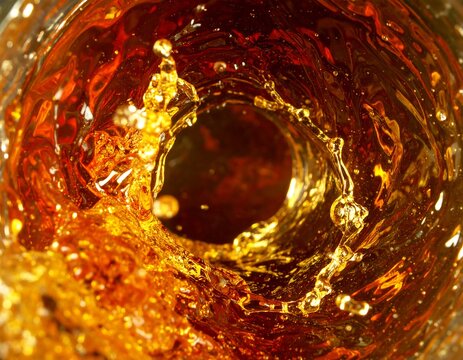 Amber liquid swirling in a glass