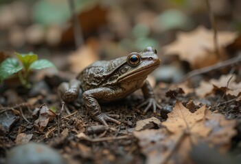 Fototapeta premium Forest Floor Camouflage Wood Frog, Subtle Colors, Natural Textures