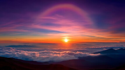 Obraz premium Majestic Sunrise Over Cloudy Horizon with Spectacular Colorful Sky Display