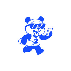 Blue panda wearing sunglasses, holding a phone and skateboard, in a sports jersey