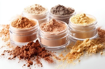 Assorted makeup powders in clear containers