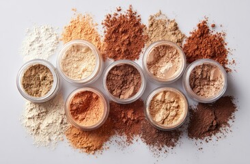 Various shades of loose powder in clear containers
