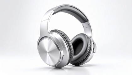 Premium wireless noise-cancelling headphones in a sleek silver finish, an essential modern gadget for music lovers isolated on a white background