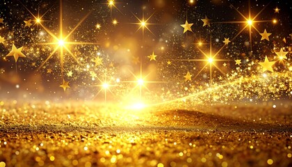Golden stars and glitter on a dark background