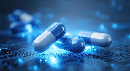 Close-up of pills on circuit board