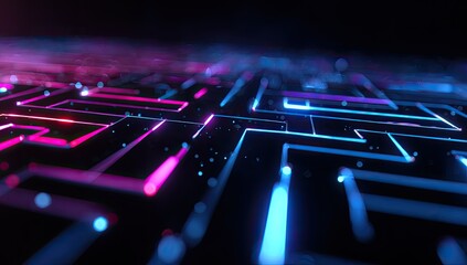 Abstract circuit board design with glowing lines and particles
