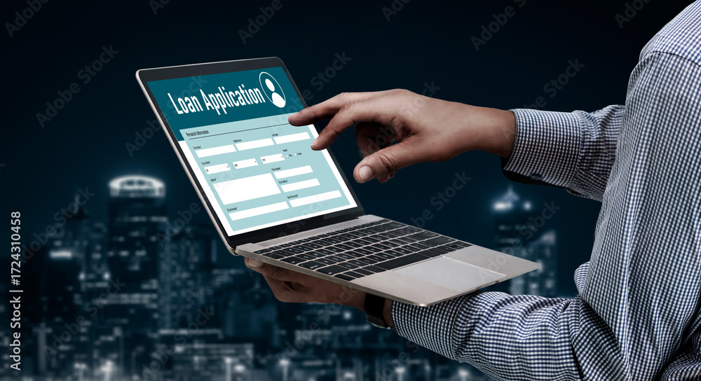 Poster online loan application form for modish digital information collection on the internet network