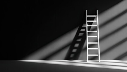 A white ladder in a dark room