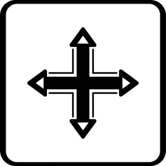 Obraz premium Black and white illustration of a cross-shaped symbol with arrows pointing in four directions.